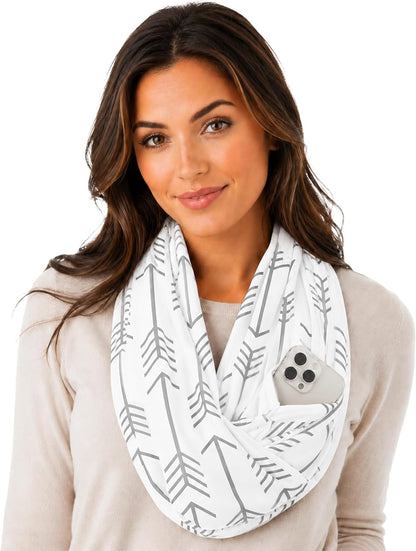 Infinity Scarf for Women - Lightweight Travel Scarf with Hidden Zipper Pocket - Arrow Pattern