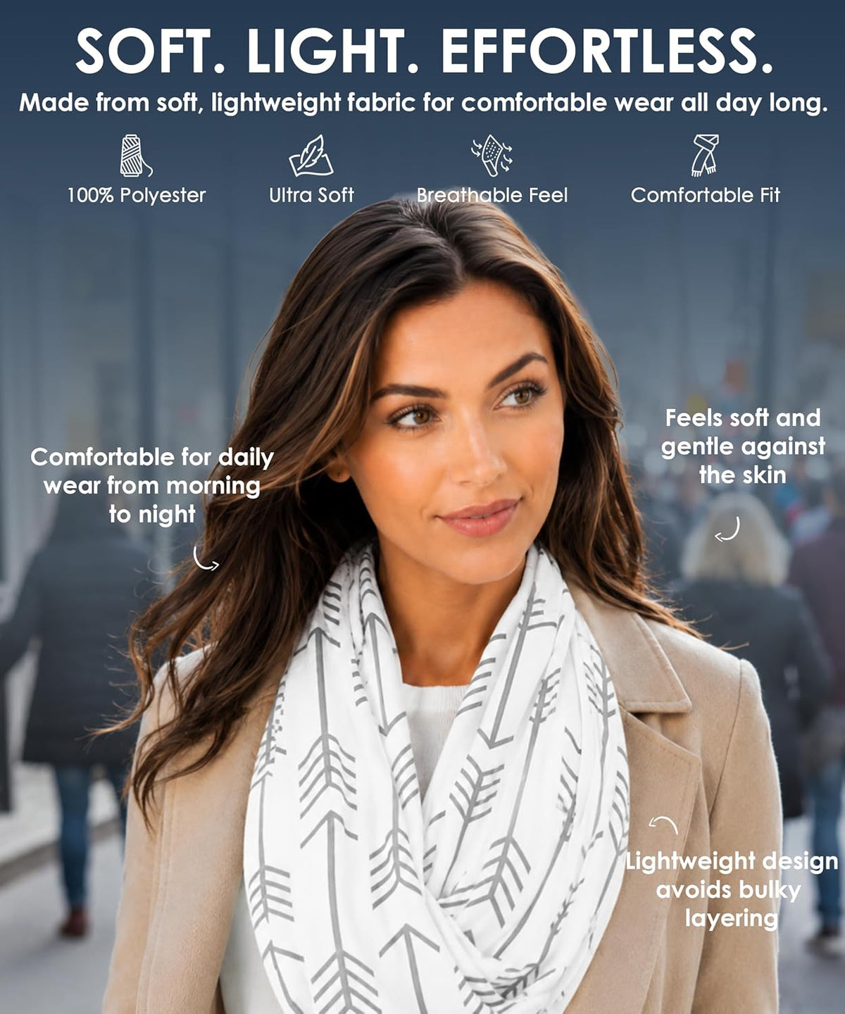 Infinity Scarf for Women - Lightweight Travel Scarf with Hidden Zipper Pocket - Arrow Pattern