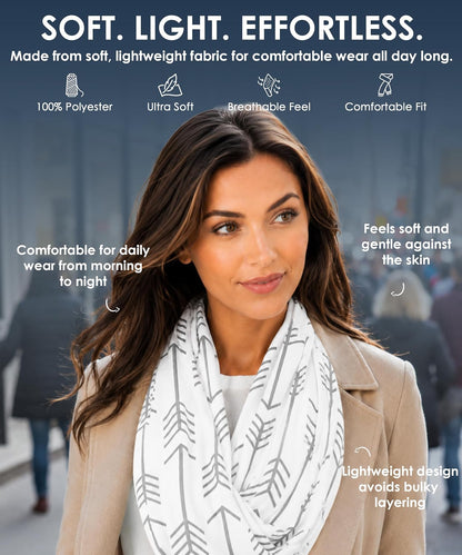 Infinity Scarf for Women - Lightweight Travel Scarf with Hidden Zipper Pocket - Arrow Pattern