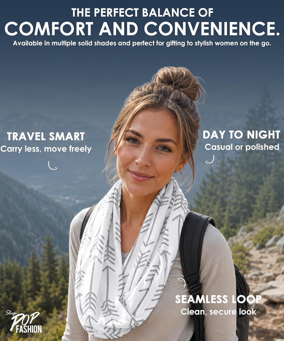 Infinity Scarf for Women - Lightweight Travel Scarf with Hidden Zipper Pocket - Arrow Pattern