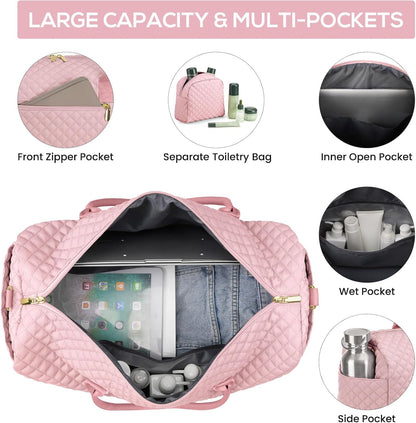 Travel Bag Weekender Bags for Women - Carry on Overnight Bag with Shoe Compartment Duffle Bag with Laptop Pocket Hospital Bag for Labor Delivery Gym Tote Bag with Toiletry Bag Black Brown