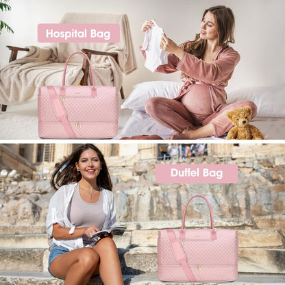 Travel Bag Weekender Bags for Women - Carry on Overnight Bag with Shoe Compartment Duffle Bag with Laptop Pocket Hospital Bag for Labor Delivery Gym Tote Bag with Toiletry Bag Black Brown