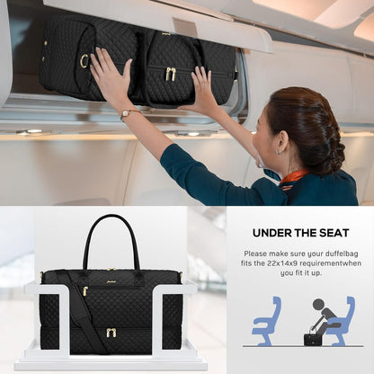 Travel Bag Weekender Bags for Women - Carry on Overnight Bag with Shoe Compartment Duffle Bag with Laptop Pocket Hospital Bag for Labor Delivery Gym Tote Bag with Toiletry Bag Black Brown