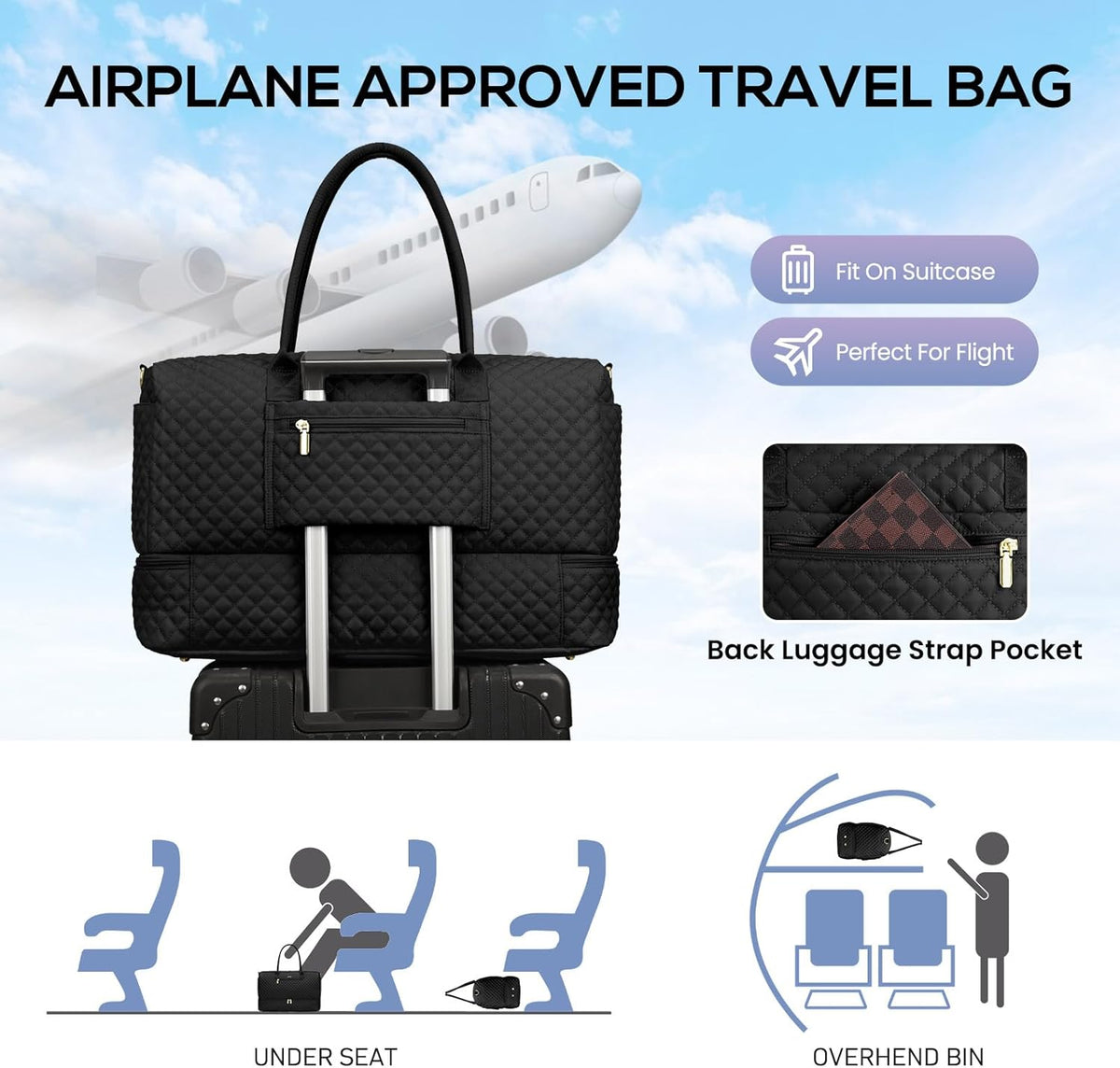 Travel Bag Weekender Bags for Women - Carry on Overnight Bag with Shoe Compartment Duffle Bag with Laptop Pocket Hospital Bag for Labor Delivery Gym Tote Bag with Toiletry Bag Black Brown