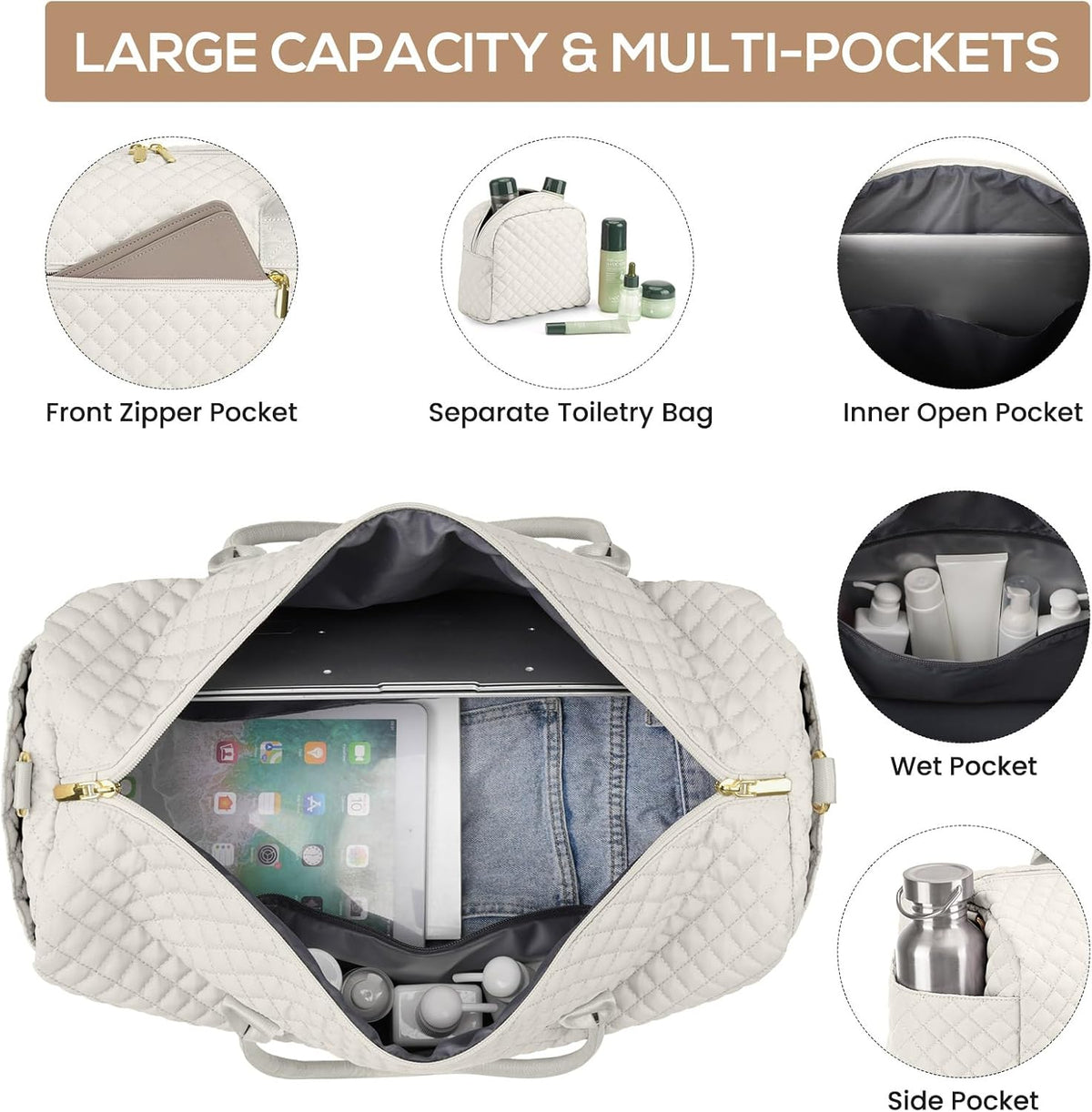 Travel Bag Weekender Bags for Women - Carry on Overnight Bag with Shoe Compartment Duffle Bag with Laptop Pocket Hospital Bag for Labor Delivery Gym Tote Bag with Toiletry Bag Black Brown