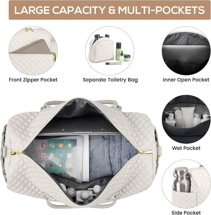Travel Bag Weekender Bags for Women - Carry on Overnight Bag with Shoe Compartment Duffle Bag with Laptop Pocket Hospital Bag for Labor Delivery Gym Tote Bag with Toiletry Bag Black Brown