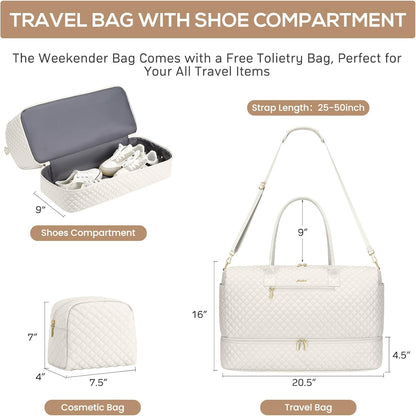 Travel Bag Weekender Bags for Women - Carry on Overnight Bag with Shoe Compartment Duffle Bag with Laptop Pocket Hospital Bag for Labor Delivery Gym Tote Bag with Toiletry Bag Black Brown
