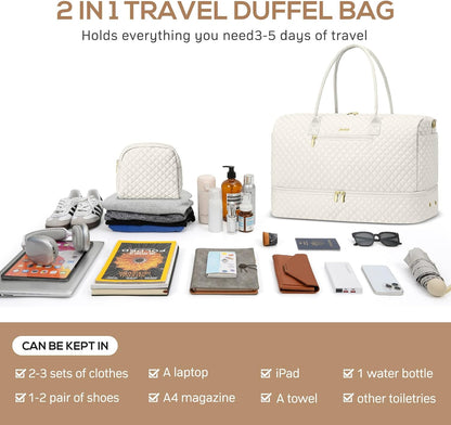 Travel Bag Weekender Bags for Women - Carry on Overnight Bag with Shoe Compartment Duffle Bag with Laptop Pocket Hospital Bag for Labor Delivery Gym Tote Bag with Toiletry Bag Black Brown