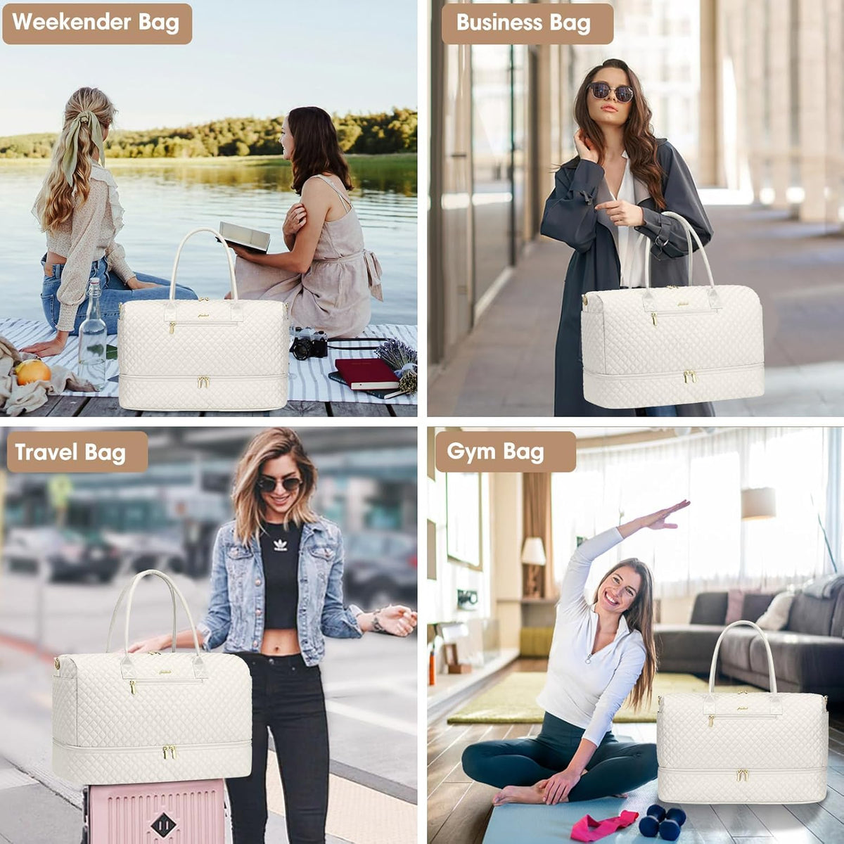Travel Bag Weekender Bags for Women - Carry on Overnight Bag with Shoe Compartment Duffle Bag with Laptop Pocket Hospital Bag for Labor Delivery Gym Tote Bag with Toiletry Bag Black Brown