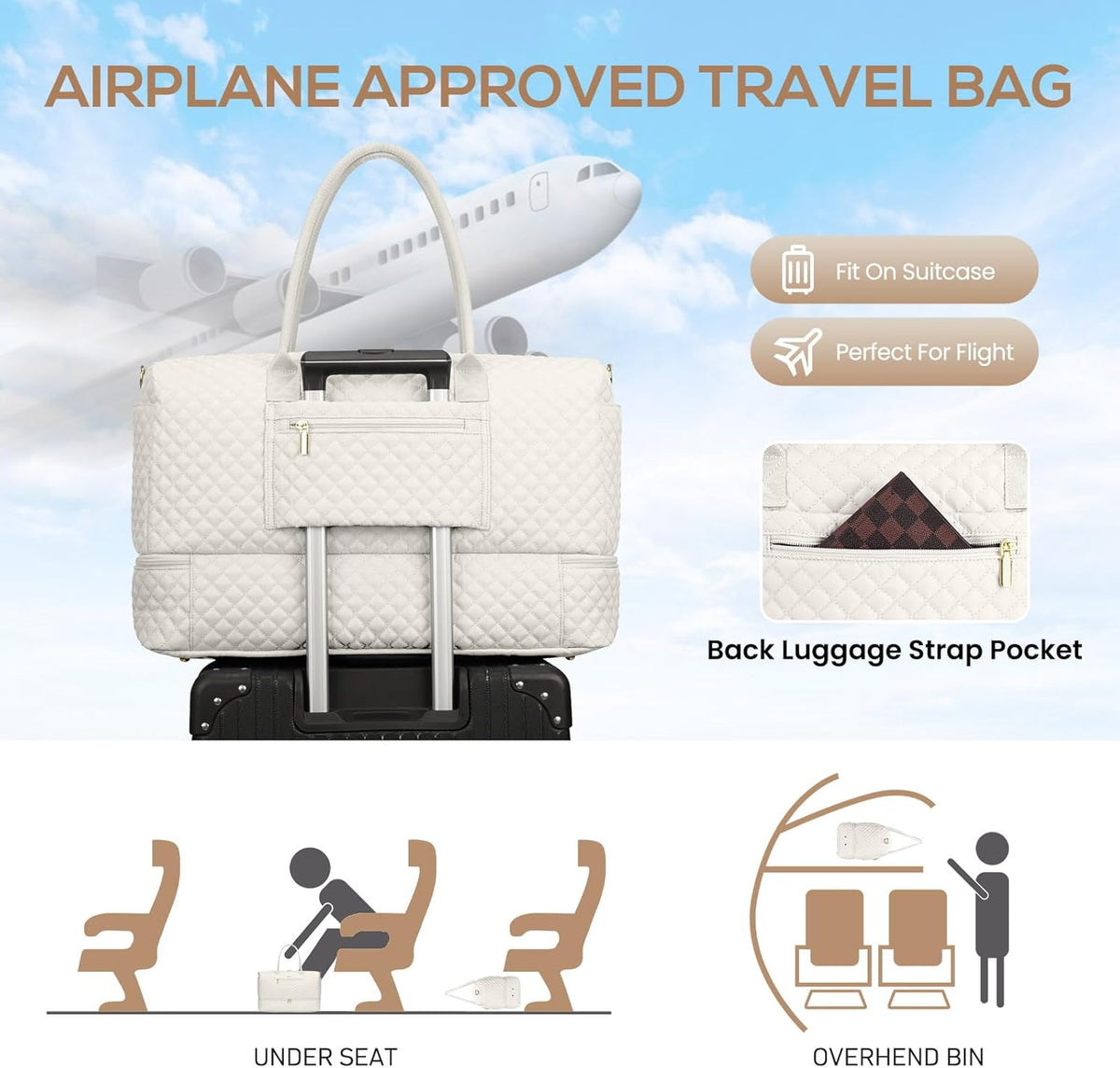 Travel Bag Weekender Bags for Women - Carry on Overnight Bag with Shoe Compartment Duffle Bag with Laptop Pocket Hospital Bag for Labor Delivery Gym Tote Bag with Toiletry Bag Black Brown