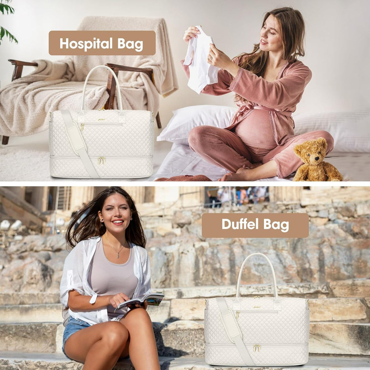 Travel Bag Weekender Bags for Women - Carry on Overnight Bag with Shoe Compartment Duffle Bag with Laptop Pocket Hospital Bag for Labor Delivery Gym Tote Bag with Toiletry Bag Black Brown