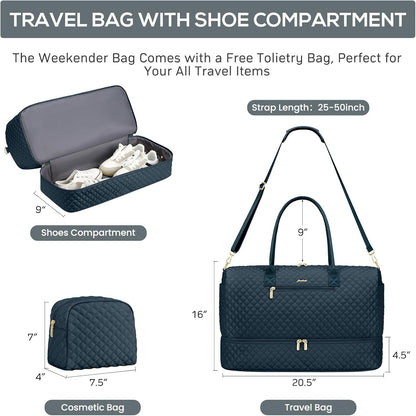 Travel Bag Weekender Bags for Women - Carry on Overnight Bag with Shoe Compartment Duffle Bag with Laptop Pocket Hospital Bag for Labor Delivery Gym Tote Bag with Toiletry Bag Black Brown