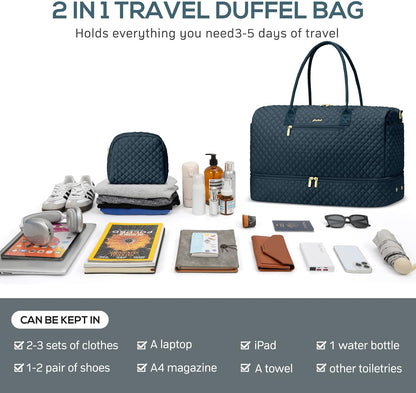 Travel Bag Weekender Bags for Women - Carry on Overnight Bag with Shoe Compartment Duffle Bag with Laptop Pocket Hospital Bag for Labor Delivery Gym Tote Bag with Toiletry Bag Black Brown