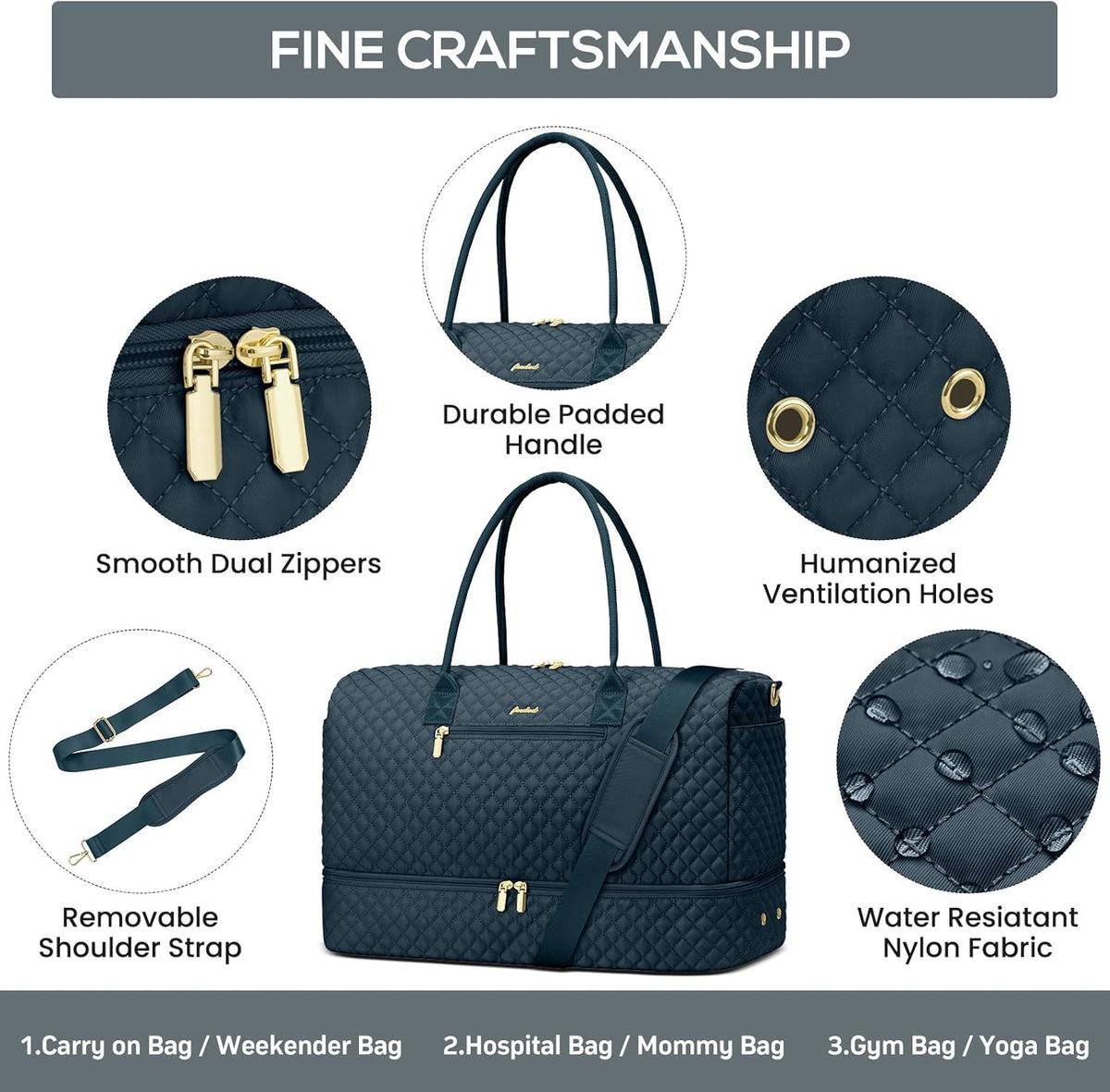 Travel Bag Weekender Bags for Women - Carry on Overnight Bag with Shoe Compartment Duffle Bag with Laptop Pocket Hospital Bag for Labor Delivery Gym Tote Bag with Toiletry Bag Black Brown