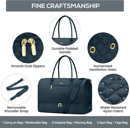 Travel Bag Weekender Bags for Women - Carry on Overnight Bag with Shoe Compartment Duffle Bag with Laptop Pocket Hospital Bag for Labor Delivery Gym Tote Bag with Toiletry Bag Black Brown