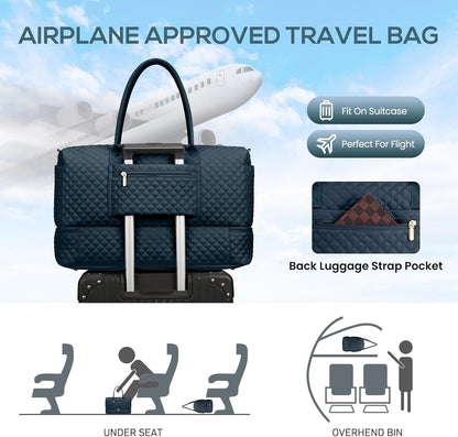 Travel Bag Weekender Bags for Women - Carry on Overnight Bag with Shoe Compartment Duffle Bag with Laptop Pocket Hospital Bag for Labor Delivery Gym Tote Bag with Toiletry Bag Black Brown