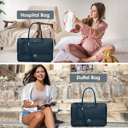 Travel Bag Weekender Bags for Women - Carry on Overnight Bag with Shoe Compartment Duffle Bag with Laptop Pocket Hospital Bag for Labor Delivery Gym Tote Bag with Toiletry Bag Black Brown
