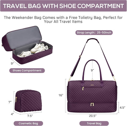 Travel Bag Weekender Bags for Women - Carry on Overnight Bag with Shoe Compartment Duffle Bag with Laptop Pocket Hospital Bag for Labor Delivery Gym Tote Bag with Toiletry Bag Black Brown