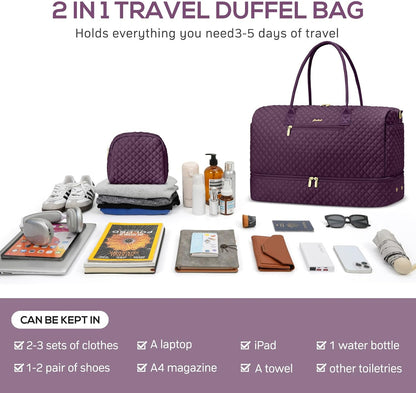 Travel Bag Weekender Bags for Women - Carry on Overnight Bag with Shoe Compartment Duffle Bag with Laptop Pocket Hospital Bag for Labor Delivery Gym Tote Bag with Toiletry Bag Black Brown