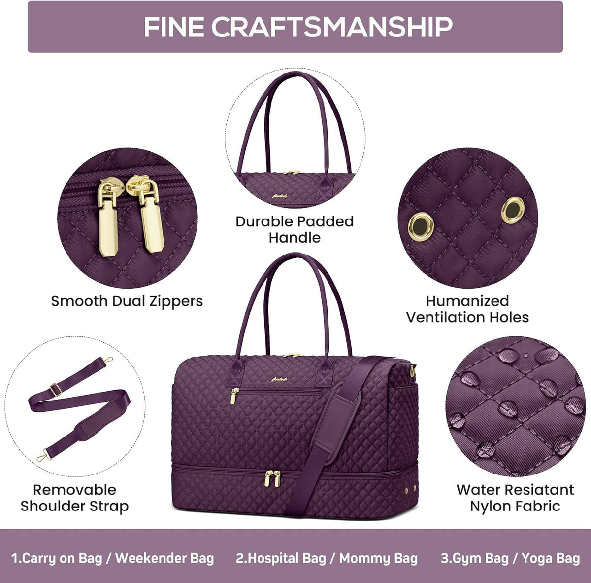 Travel Bag Weekender Bags for Women - Carry on Overnight Bag with Shoe Compartment Duffle Bag with Laptop Pocket Hospital Bag for Labor Delivery Gym Tote Bag with Toiletry Bag Black Brown