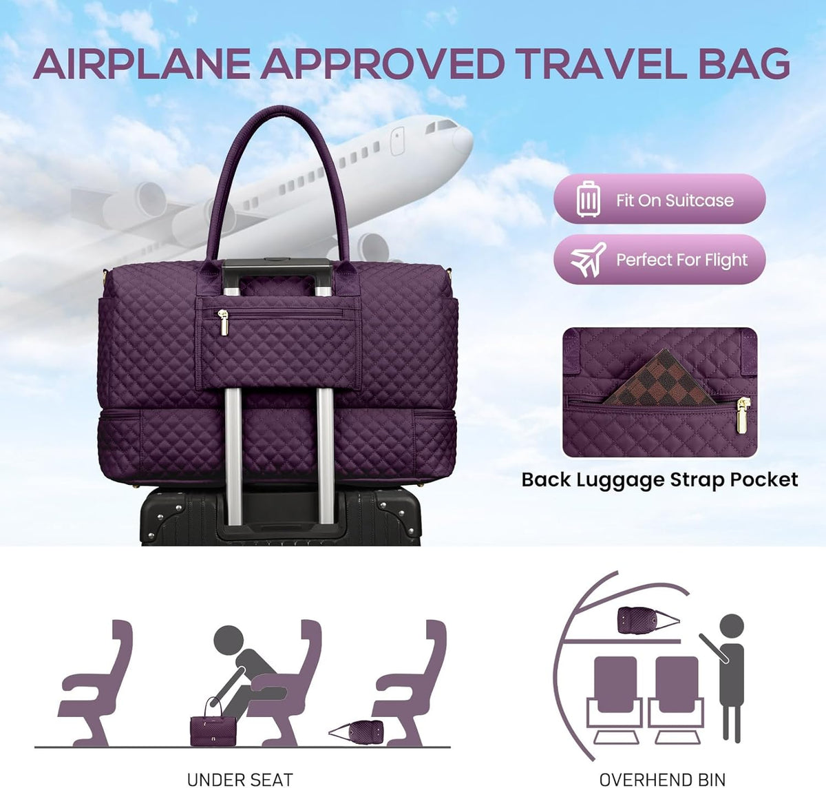 Travel Bag Weekender Bags for Women - Carry on Overnight Bag with Shoe Compartment Duffle Bag with Laptop Pocket Hospital Bag for Labor Delivery Gym Tote Bag with Toiletry Bag Black Brown