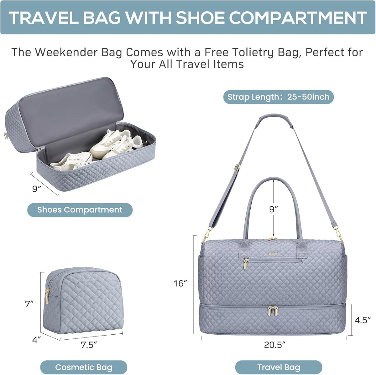 Travel Bag Weekender Bags for Women - Carry on Overnight Bag with Shoe Compartment Duffle Bag with Laptop Pocket Hospital Bag for Labor Delivery Gym Tote Bag with Toiletry Bag Black Brown