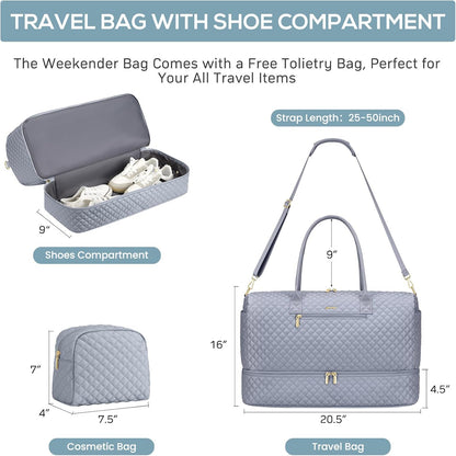 Travel Bag Weekender Bags for Women - Carry on Overnight Bag with Shoe Compartment Duffle Bag with Laptop Pocket Hospital Bag for Labor Delivery Gym Tote Bag with Toiletry Bag Black Brown