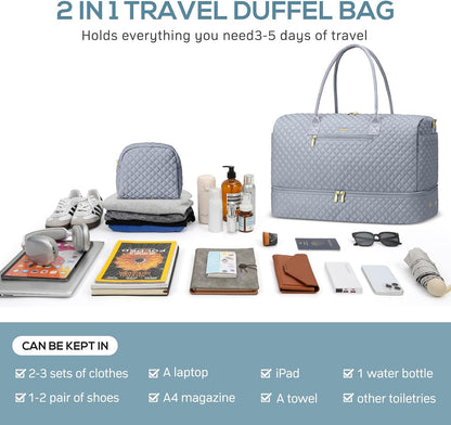 Travel Bag Weekender Bags for Women - Carry on Overnight Bag with Shoe Compartment Duffle Bag with Laptop Pocket Hospital Bag for Labor Delivery Gym Tote Bag with Toiletry Bag Black Brown