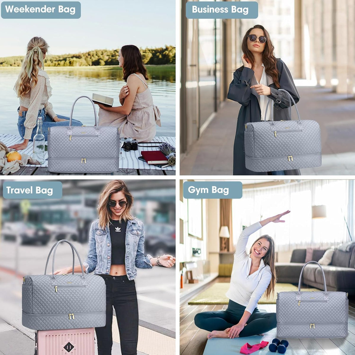 Travel Bag Weekender Bags for Women - Carry on Overnight Bag with Shoe Compartment Duffle Bag with Laptop Pocket Hospital Bag for Labor Delivery Gym Tote Bag with Toiletry Bag Black Brown