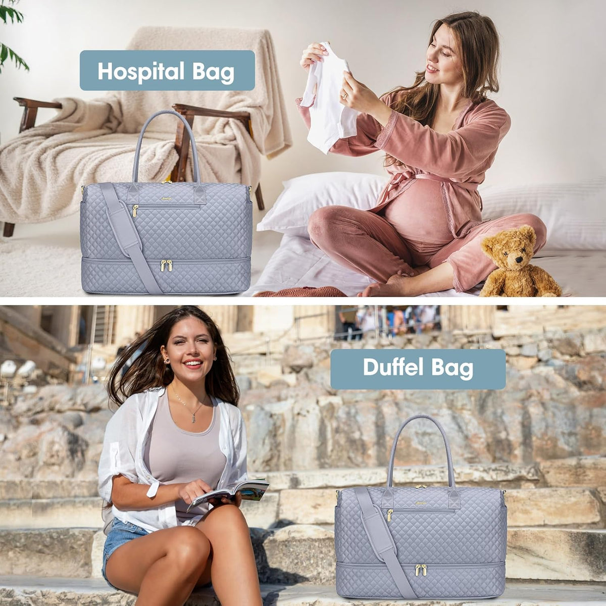 Travel Bag Weekender Bags for Women - Carry on Overnight Bag with Shoe Compartment Duffle Bag with Laptop Pocket Hospital Bag for Labor Delivery Gym Tote Bag with Toiletry Bag Black Brown
