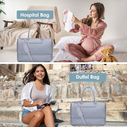 Travel Bag Weekender Bags for Women - Carry on Overnight Bag with Shoe Compartment Duffle Bag with Laptop Pocket Hospital Bag for Labor Delivery Gym Tote Bag with Toiletry Bag Black Brown