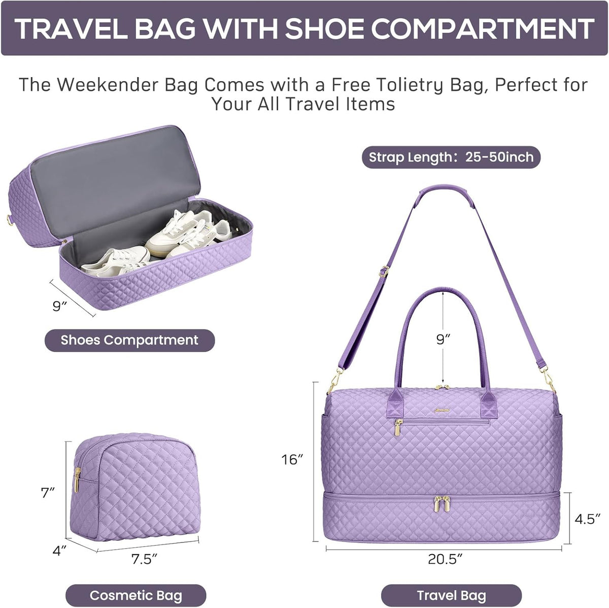 Travel Bag Weekender Bags for Women - Carry on Overnight Bag with Shoe Compartment Duffle Bag with Laptop Pocket Hospital Bag for Labor Delivery Gym Tote Bag with Toiletry Bag Black Brown
