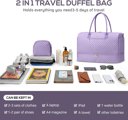 Travel Bag Weekender Bags for Women - Carry on Overnight Bag with Shoe Compartment Duffle Bag with Laptop Pocket Hospital Bag for Labor Delivery Gym Tote Bag with Toiletry Bag Black Brown