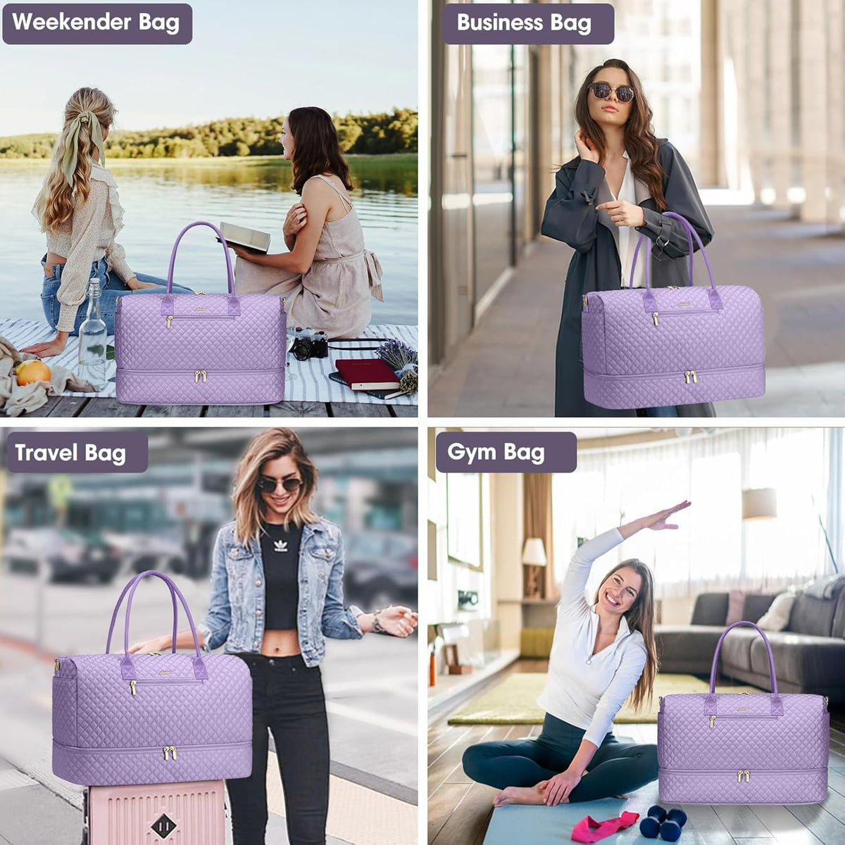 Travel Bag Weekender Bags for Women - Carry on Overnight Bag with Shoe Compartment Duffle Bag with Laptop Pocket Hospital Bag for Labor Delivery Gym Tote Bag with Toiletry Bag Black Brown