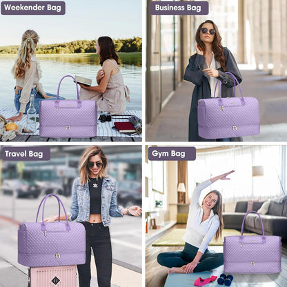 Travel Bag Weekender Bags for Women - Carry on Overnight Bag with Shoe Compartment Duffle Bag with Laptop Pocket Hospital Bag for Labor Delivery Gym Tote Bag with Toiletry Bag Black Brown