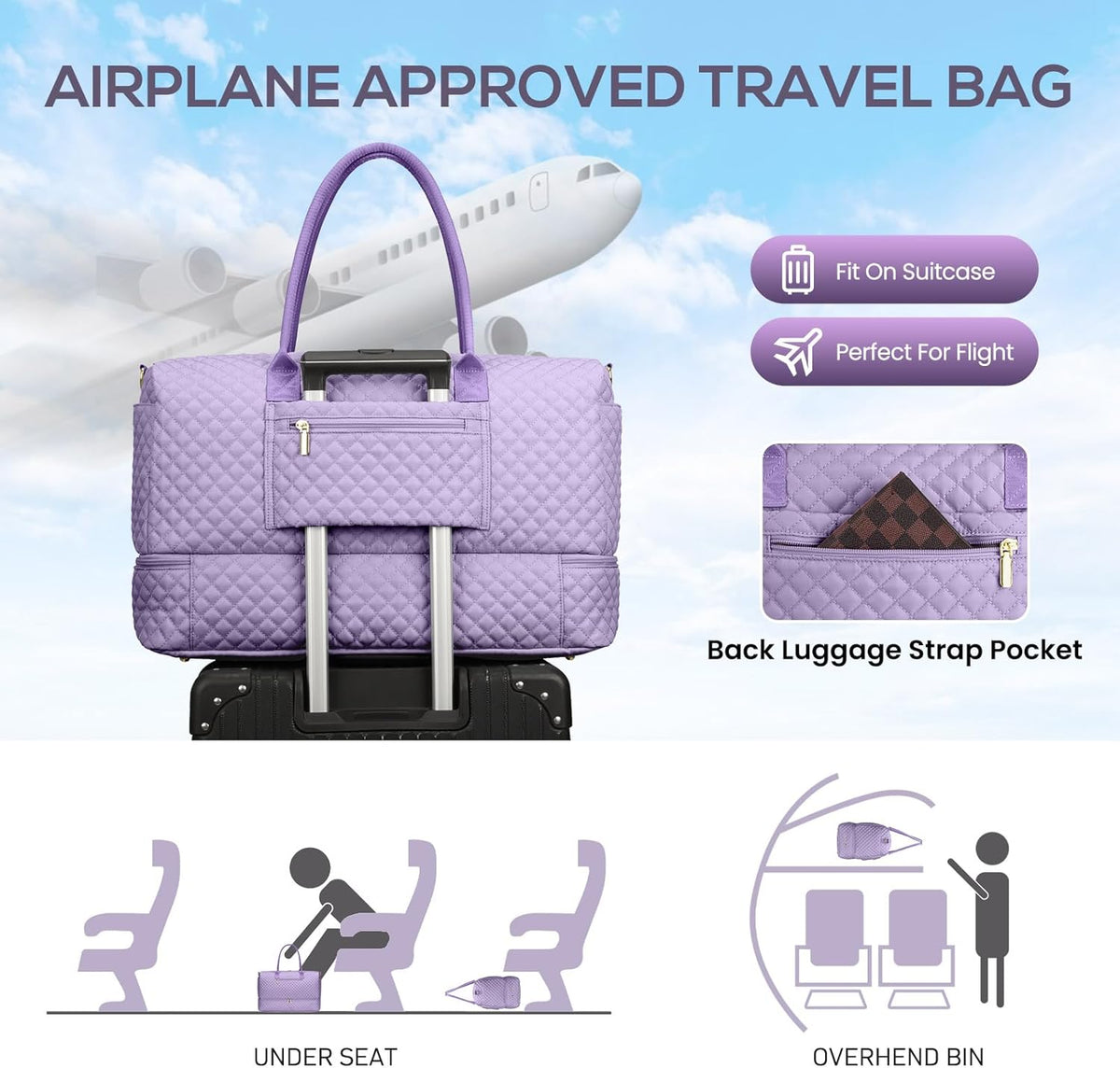 Travel Bag Weekender Bags for Women - Carry on Overnight Bag with Shoe Compartment Duffle Bag with Laptop Pocket Hospital Bag for Labor Delivery Gym Tote Bag with Toiletry Bag Black Brown