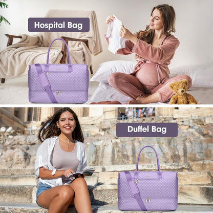Travel Bag Weekender Bags for Women - Carry on Overnight Bag with Shoe Compartment Duffle Bag with Laptop Pocket Hospital Bag for Labor Delivery Gym Tote Bag with Toiletry Bag Black Brown