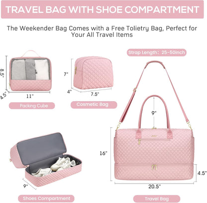 Travel Bag Weekender Bags for Women - Carry on Overnight Bag with Shoe Compartment Duffle Bag with Laptop Pocket Hospital Bag for Labor Delivery Gym Tote Bag with Toiletry Bag Black Brown