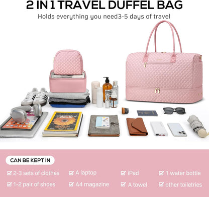 Travel Bag Weekender Bags for Women - Carry on Overnight Bag with Shoe Compartment Duffle Bag with Laptop Pocket Hospital Bag for Labor Delivery Gym Tote Bag with Toiletry Bag Black Brown