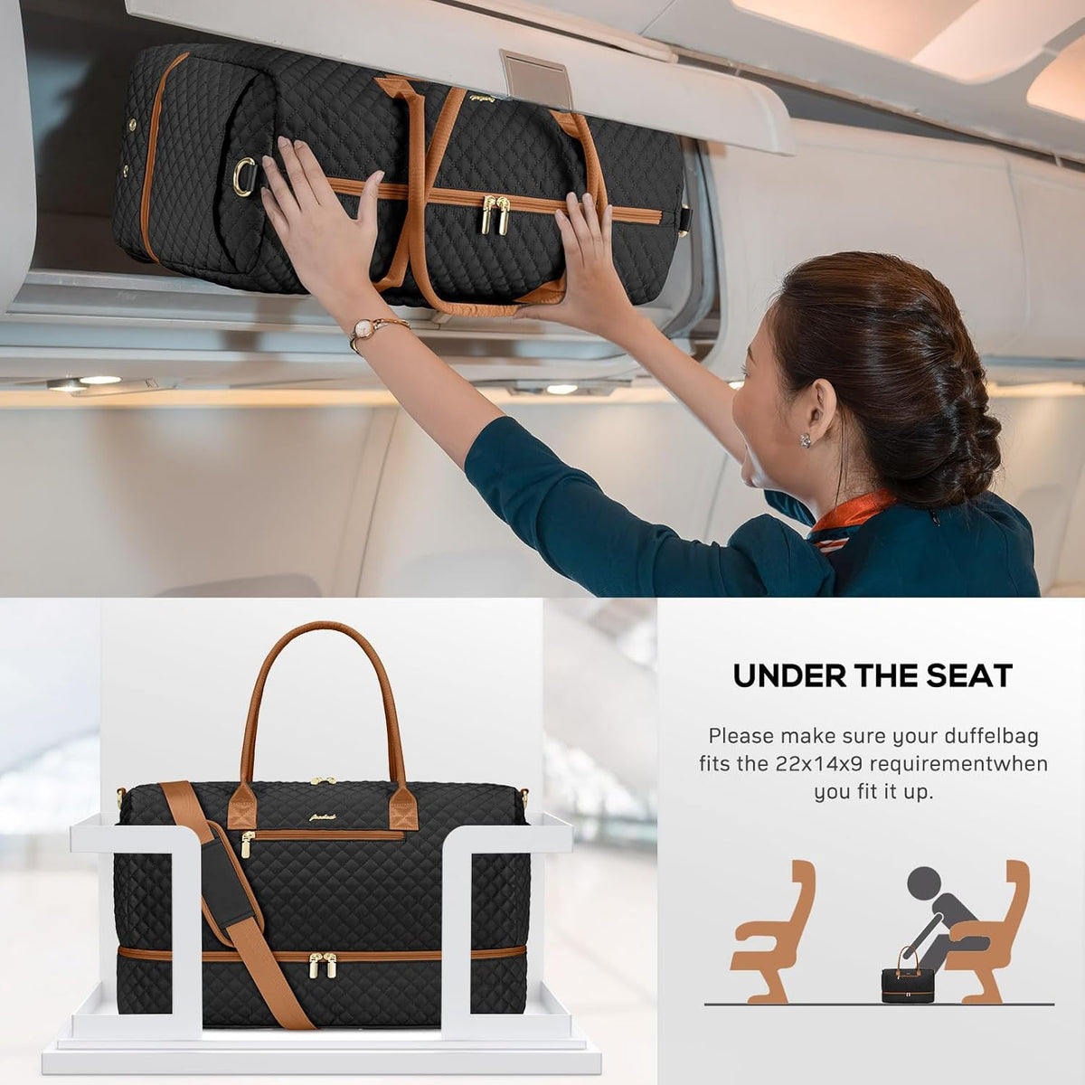 Travel Bag Weekender Bags for Women - Carry on Overnight Bag with Shoe Compartment Duffle Bag with Laptop Pocket Hospital Bag for Labor Delivery Gym Tote Bag with Toiletry Bag Black Brown