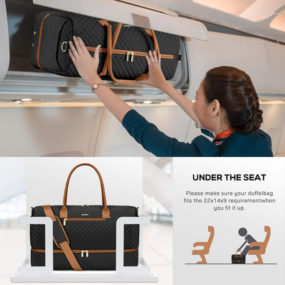 Travel Bag Weekender Bags for Women - Carry on Overnight Bag with Shoe Compartment Duffle Bag with Laptop Pocket Hospital Bag for Labor Delivery Gym Tote Bag with Toiletry Bag Black Brown