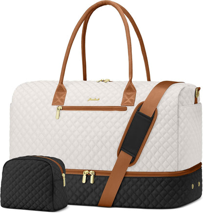 Travel Bag Weekender Bags for Women - Carry on Overnight Bag with Shoe Compartment Duffle Bag with Laptop Pocket Hospital Bag for Labor Delivery Gym Tote Bag with Toiletry Bag Black Brown