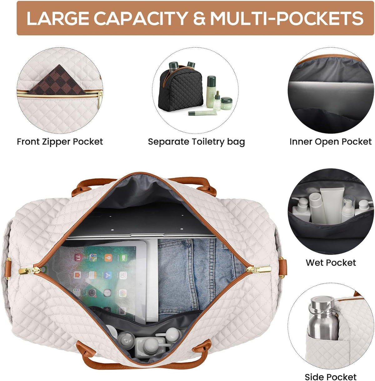 Travel Bag Weekender Bags for Women - Carry on Overnight Bag with Shoe Compartment Duffle Bag with Laptop Pocket Hospital Bag for Labor Delivery Gym Tote Bag with Toiletry Bag Black Brown