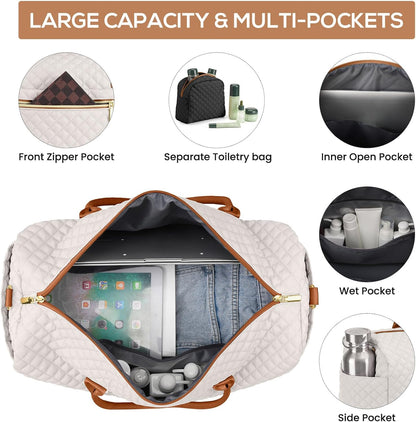 Travel Bag Weekender Bags for Women - Carry on Overnight Bag with Shoe Compartment Duffle Bag with Laptop Pocket Hospital Bag for Labor Delivery Gym Tote Bag with Toiletry Bag Black Brown