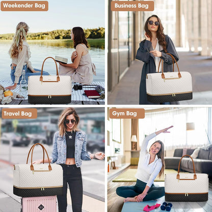 Travel Bag Weekender Bags for Women - Carry on Overnight Bag with Shoe Compartment Duffle Bag with Laptop Pocket Hospital Bag for Labor Delivery Gym Tote Bag with Toiletry Bag Black Brown