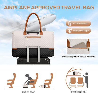 Travel Bag Weekender Bags for Women - Carry on Overnight Bag with Shoe Compartment Duffle Bag with Laptop Pocket Hospital Bag for Labor Delivery Gym Tote Bag with Toiletry Bag Black Brown