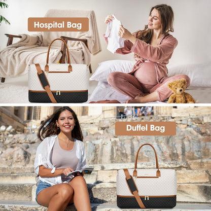 Travel Bag Weekender Bags for Women - Carry on Overnight Bag with Shoe Compartment Duffle Bag with Laptop Pocket Hospital Bag for Labor Delivery Gym Tote Bag with Toiletry Bag Black Brown