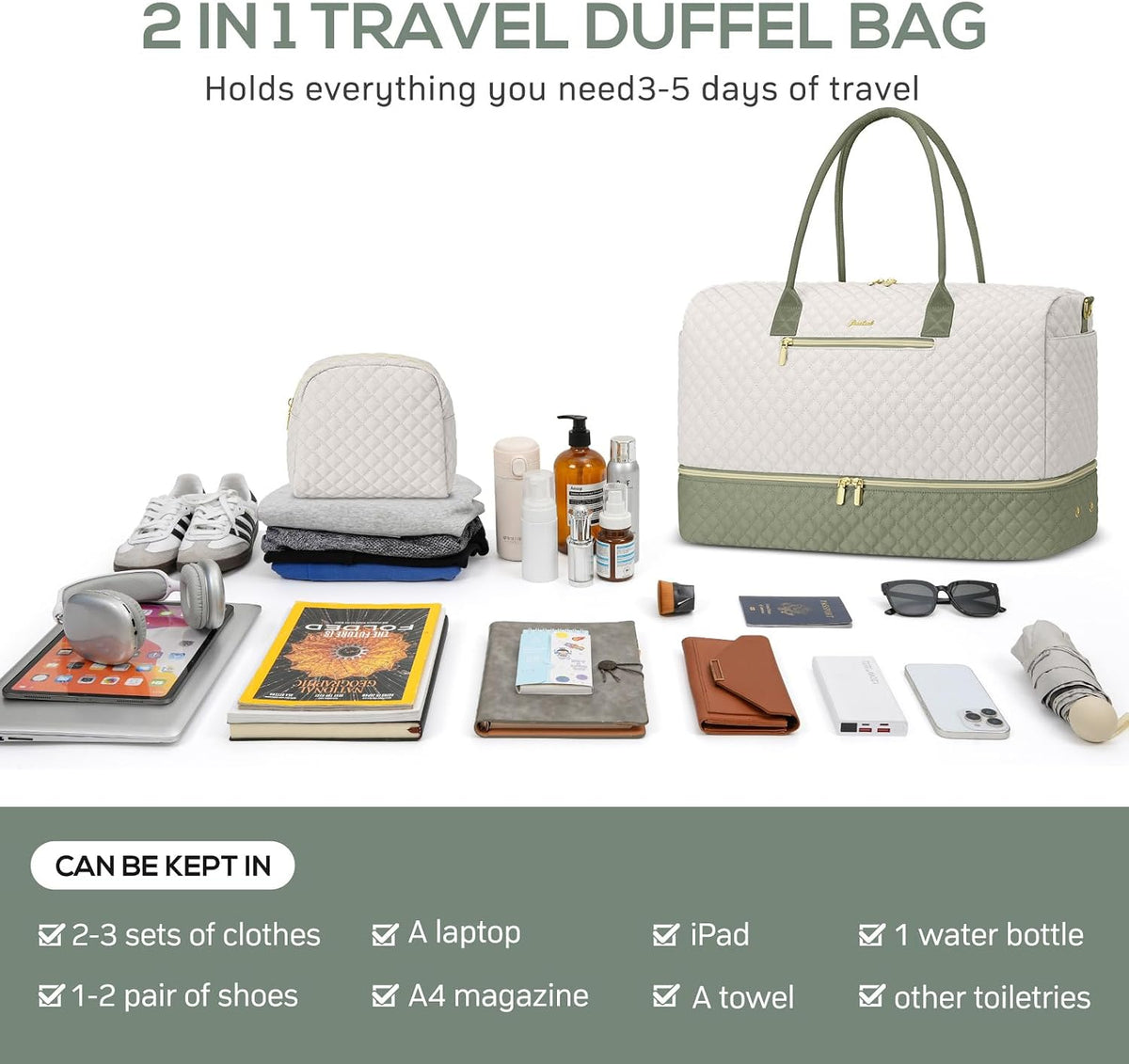 Travel Bag Weekender Bags for Women - Carry on Overnight Bag with Shoe Compartment Duffle Bag with Laptop Pocket Hospital Bag for Labor Delivery Gym Tote Bag with Toiletry Bag Black Brown