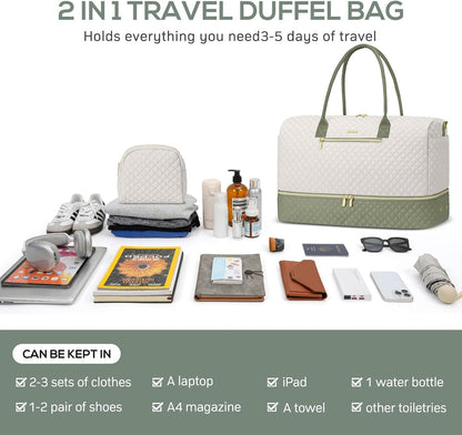 Travel Bag Weekender Bags for Women - Carry on Overnight Bag with Shoe Compartment Duffle Bag with Laptop Pocket Hospital Bag for Labor Delivery Gym Tote Bag with Toiletry Bag Black Brown