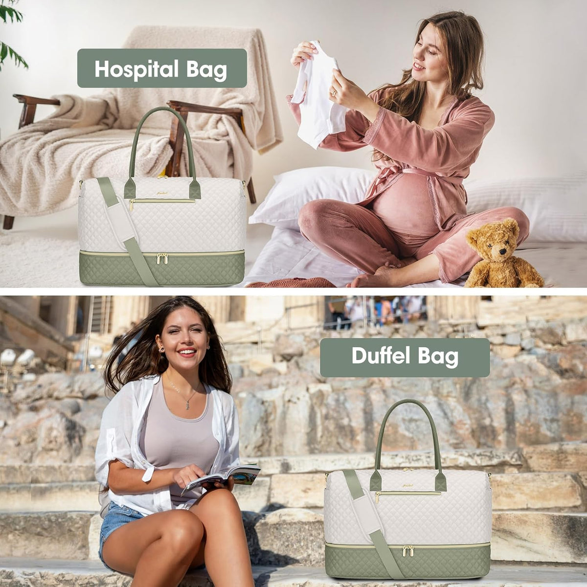 Travel Bag Weekender Bags for Women - Carry on Overnight Bag with Shoe Compartment Duffle Bag with Laptop Pocket Hospital Bag for Labor Delivery Gym Tote Bag with Toiletry Bag Black Brown